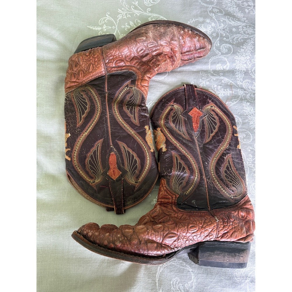 Campo Alegre Cowboy Boots Mens 6.5 Caiman Alligator Leather Embroidered Mexico
